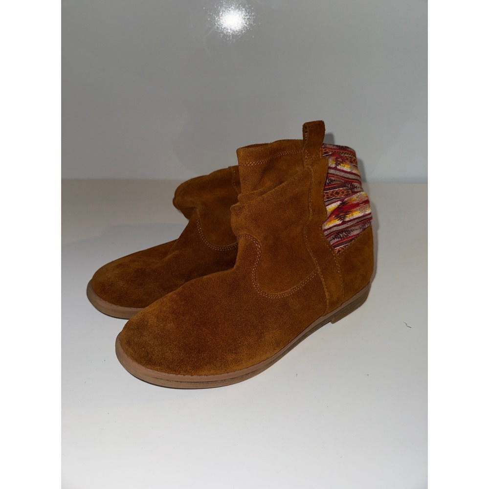 TOMS Girls Suede Slouch Ankle Boots Brown Southwestern Pattern 710516 Size 4